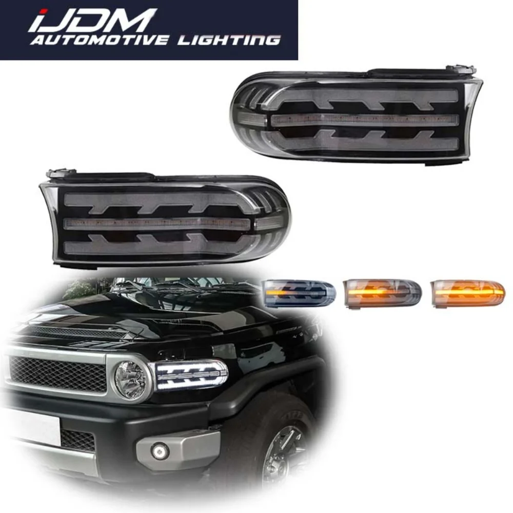 

Для Toyota FJ Cruiser 2007-2021 автомобильные двухцветные светодиодные белые передние угловые DRL противотуманные/дальные фары и динамические янтарные указатели поворота
