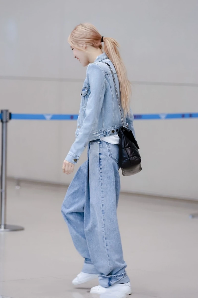 Kpop Girl Group ROSE Casual High Waist Women Baggy Jeans 2023 Fashion Straight Wide Leg Pants Vintage Loose Blue Denim Trousers