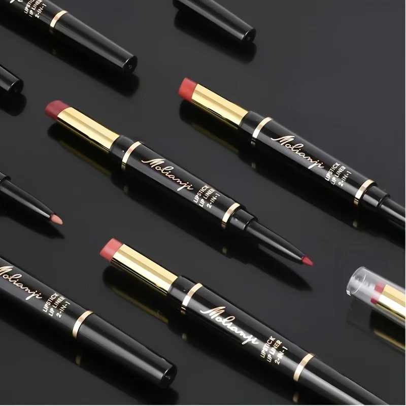 2-w-1 Konturówka do ust i pomadka powiększająca objętość w pisaku, 2 sztuki - Precyzyjne konturowanie z mechanizmem twist-up, odcienie nude, idealne na Halloween