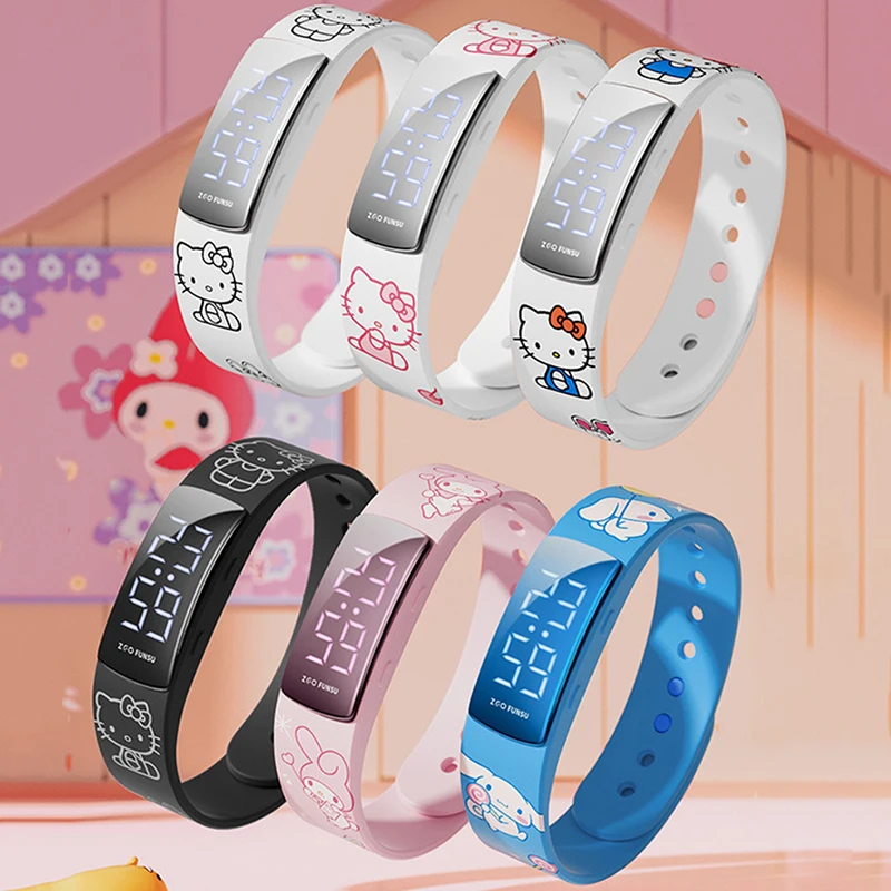 Miniso Anime Cartoon Sanrio Hello Kitty Melody Kuromi High-end Boys Girls Sports Sleep Monitoring Digital LED Watch USB Charging