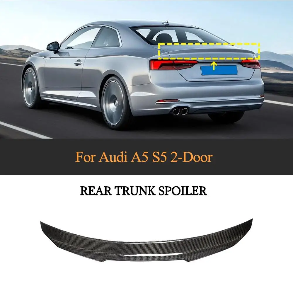 Car Rear Trunk Boot Lip Wing Spoiler For Audi A5 Coupe 2 Door 2017 - 2020 Rear Tail Trunk Spoiler Wing Carbon Fiber