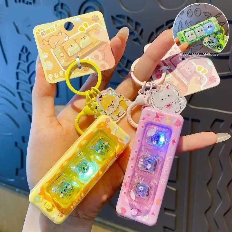 Creative Cute Decompression Keyboard Pendant Light Up Key Chain 1PC Portable Fidget Toy for Daily Use