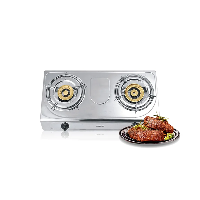 ステンレス製ダブルバーナー卓上ガスコンロ、ステンレス製、炎消火装置付き、家庭用、天然ガス対応