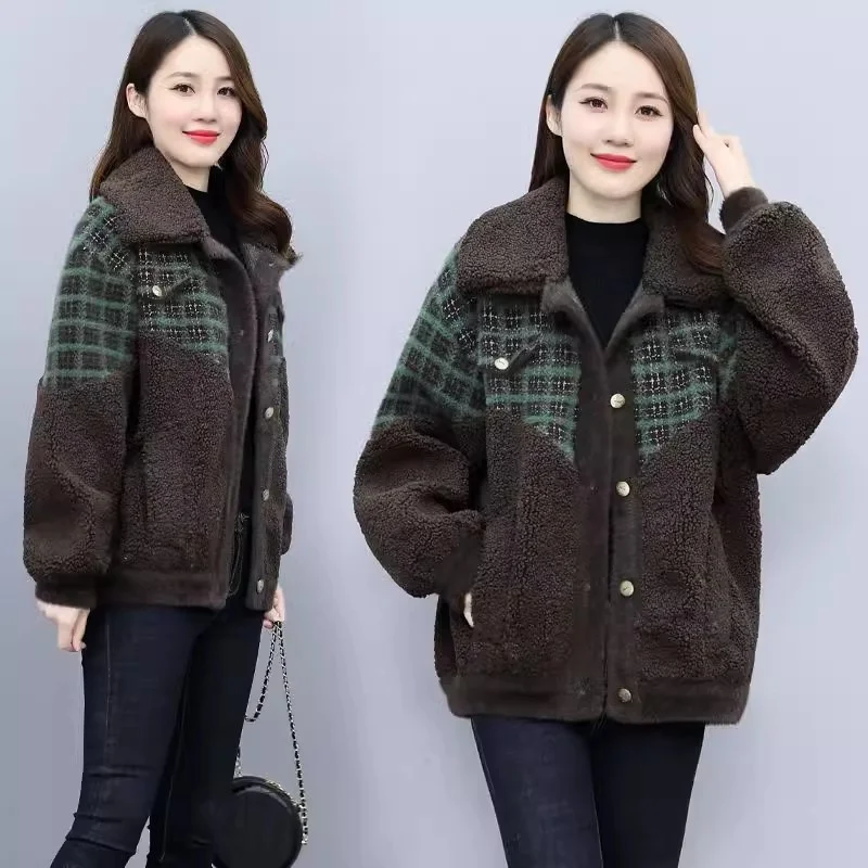 

Cotton Thick Woolen Patchwork Imitation Lamb Wool Jacket For Women 2023 Autumn/Winter New Fashionable Temperament Small Stature