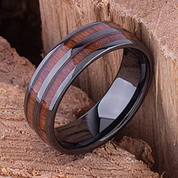 Fashion Men Titanium Steel Koa Wood Rings For Men Women Dome Polished Stainless Steel Rings Men Wedding Band Jewelry Gifts