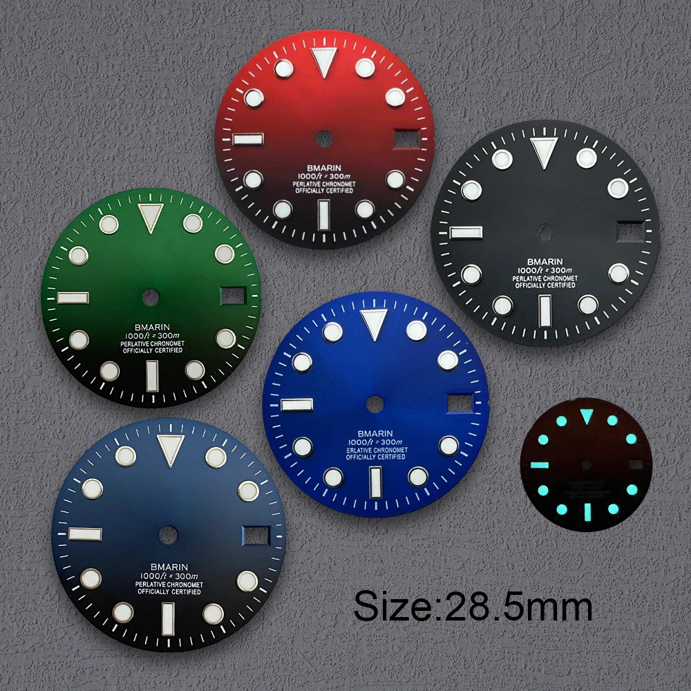 Nh35 Dial S Logo 28.5mm Gradient Dial Blue Luminous Suitable For NH35 NH36 Movements Watch Accessories Repair Tool