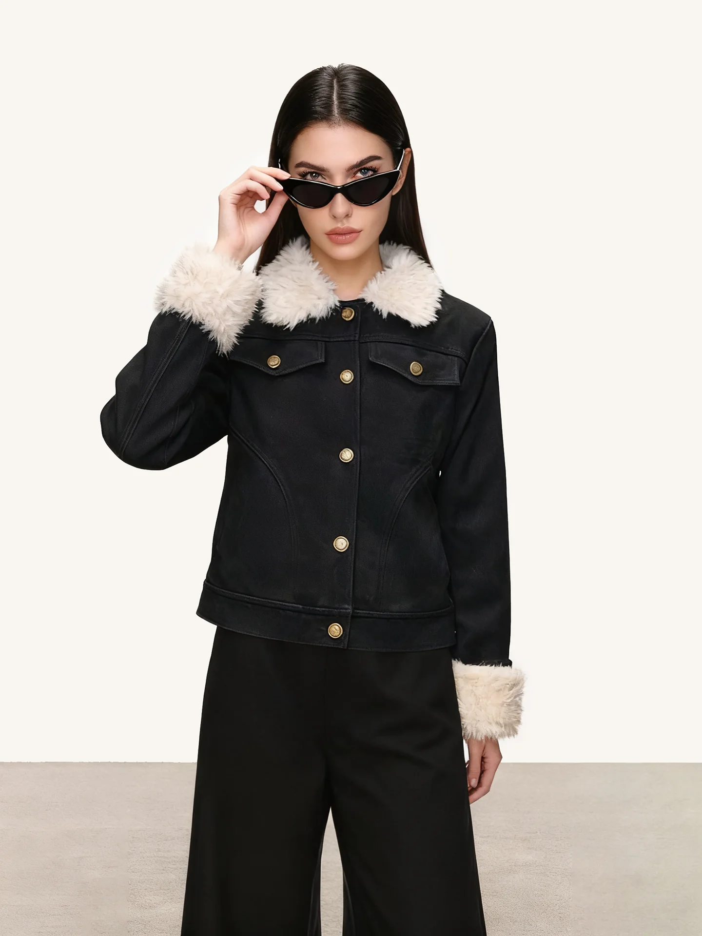 

JYOOK Sli Bla Fur Collar Splice Cotton Jaet Women's ort Casual Slimming Faionable Winter Outerwear