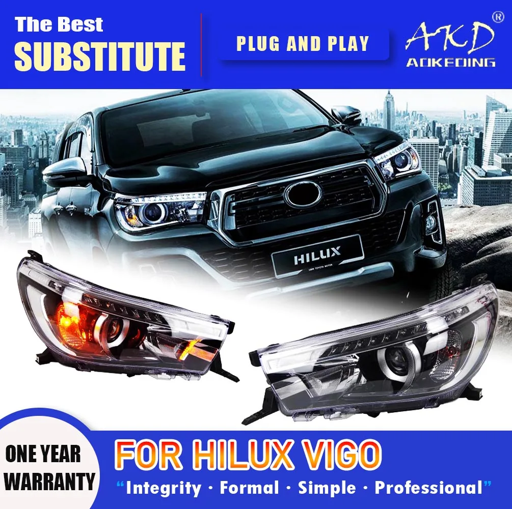 

AKD Head Lamp for Toyota Hilux LED Headlight 2015-2020 Headlights Hilux DRL Turn Signal High Beam Angel Eye Projector