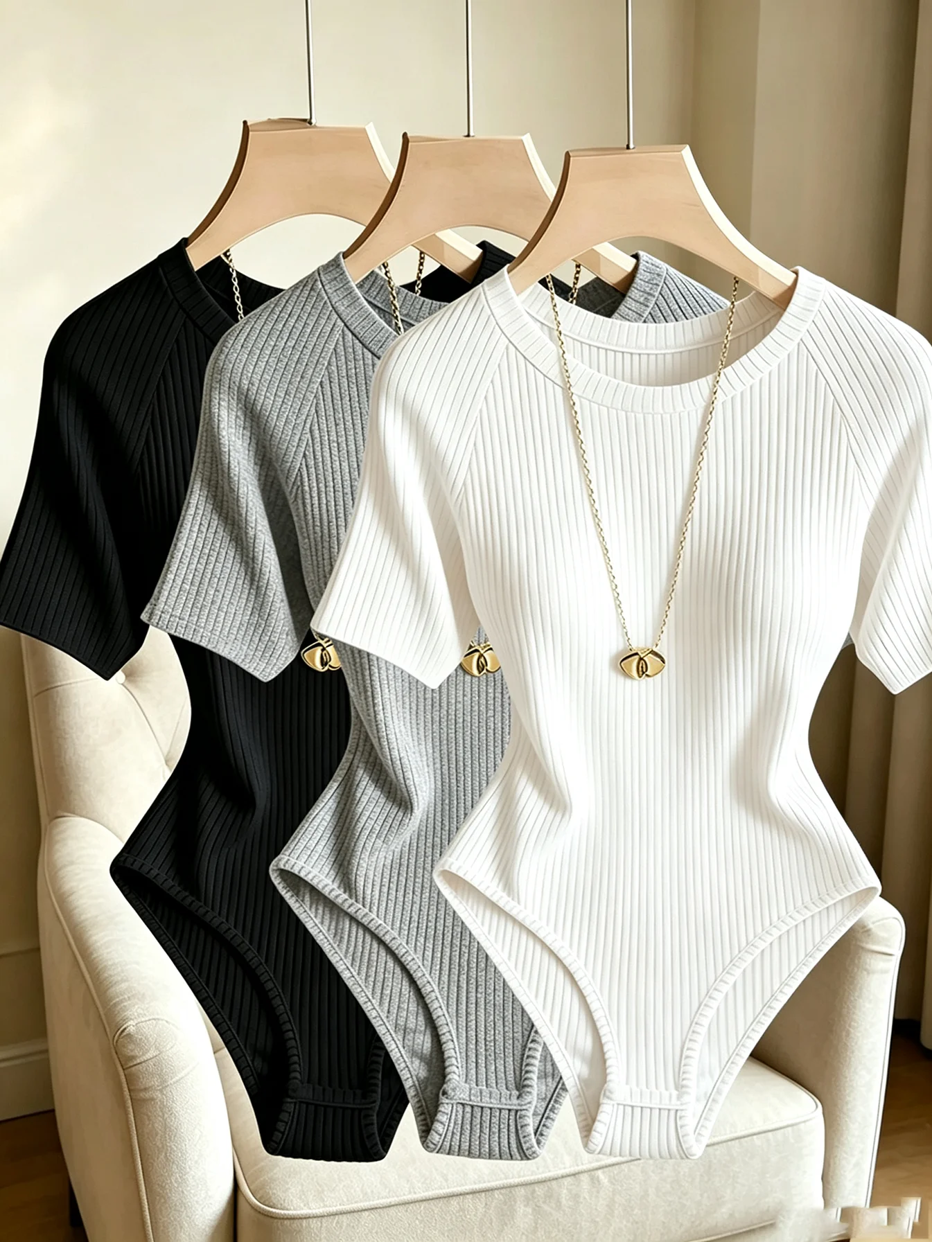 Ribbed Crew Neck Short Sleeve Bodysuit Women Elegant Raglan Sleeve Slim Fit Jumpsuit Stretchy Solid Basic Bodycon Top