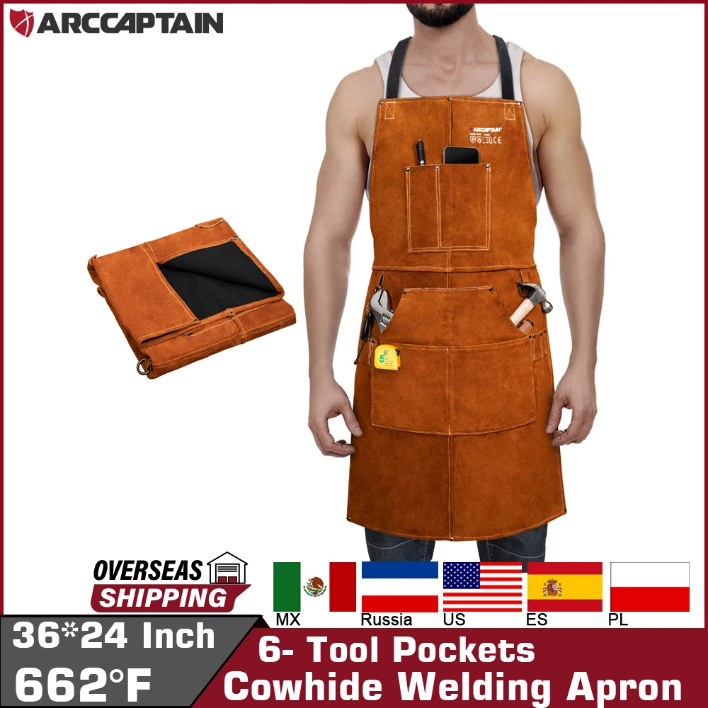 ARCCAPTAIN Welding Apron Washable Heat Insulation Cowhide Leather Welding Apron Soldering Protective Clothing Blacksmith