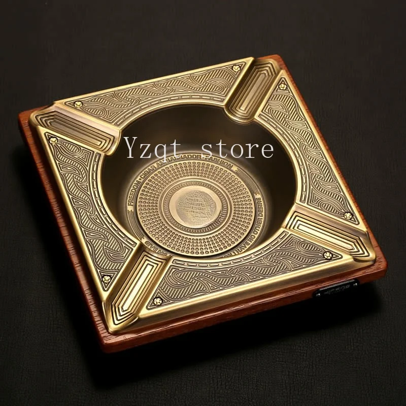 Jifeng monsoon cigar ashtray high-end pineapple grid solid wood metal fashion large ashtray retro creativity