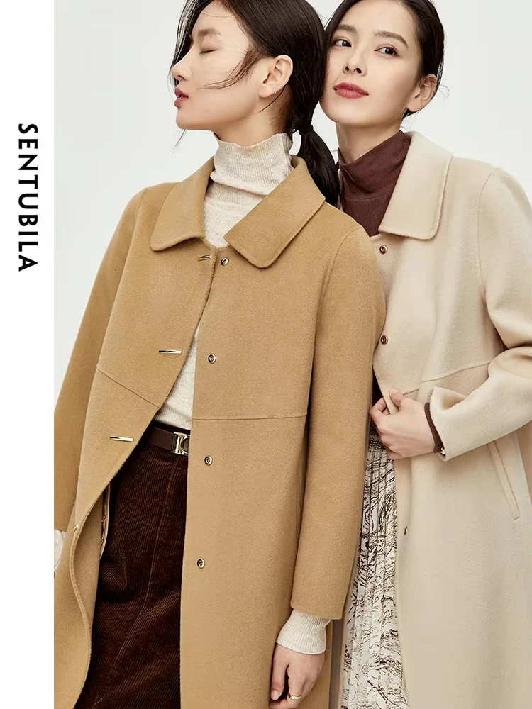 

SENTUBILA Winter Longline 100% Wool Coats for Women 2024 Fashion Elegant High Quality Double-faced Woolen Overcoats W14O36565