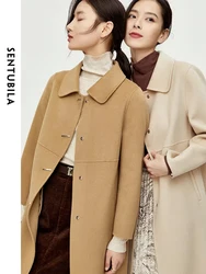 SENTUBILA Winter Longline 100% Wool Coats for Women 2024 Fashion Elegant High Quality Double-faced Woolen Overcoats W14O36565