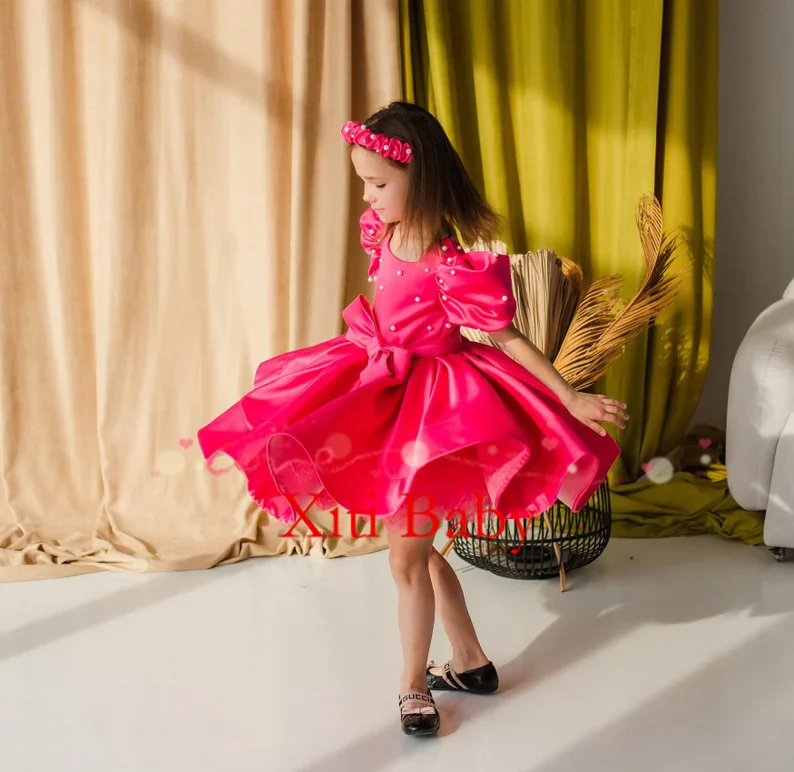 เด็กสาวเจ้าหญิงดอกไม้เลื่อมชุดตูตูแขนกุดเด็กวัยหัดเดินวัยรุ่นเด็กเดรสงานแต่งงานวันเกิดเสื้อผ้าเด็ก 1-14Y