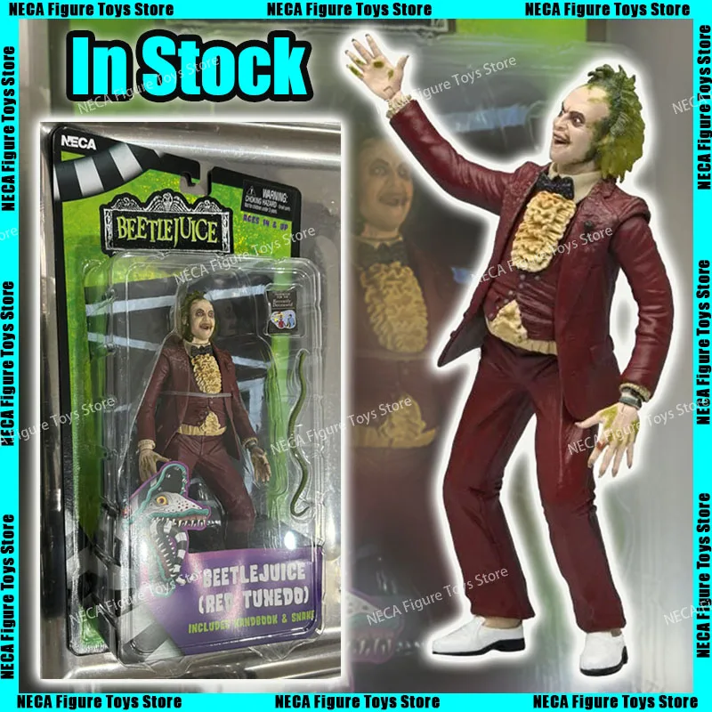 Hot New Neca 60743 Beetlejuice Red Tuxedo Striped Suit Betel Geuse Anime Action Figure Model Toy Kid Christmas Birthday Gift