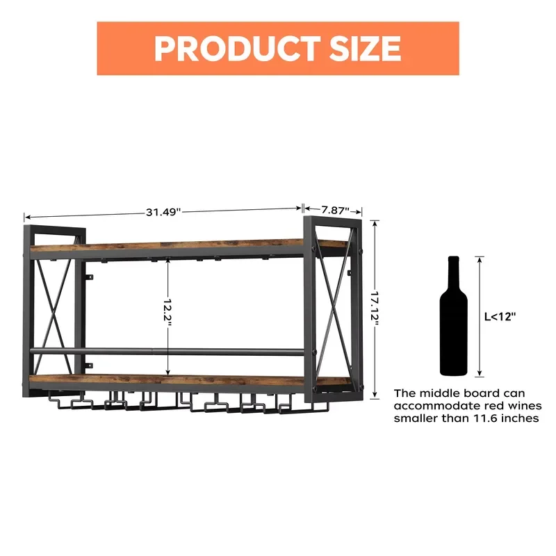 Hot Sale Wall Mounted Wine Display Storage Rack with Glass Holder - Modern Wood and Metal Wine Shelf for Home