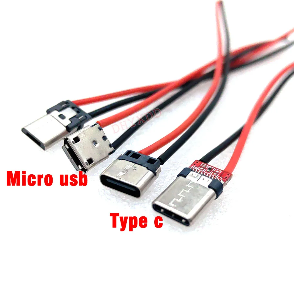 5Pcs Micro USB Type-C 2Pin Horizontal / Vertical 2P Simple Soldered Male Plug-in Board Quick Charging USB-C Connector