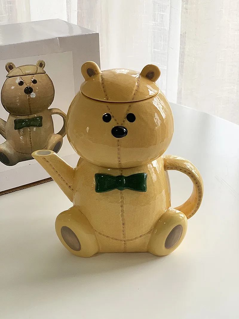 Trendy cute bear ceramic mug teapot creative gift box set