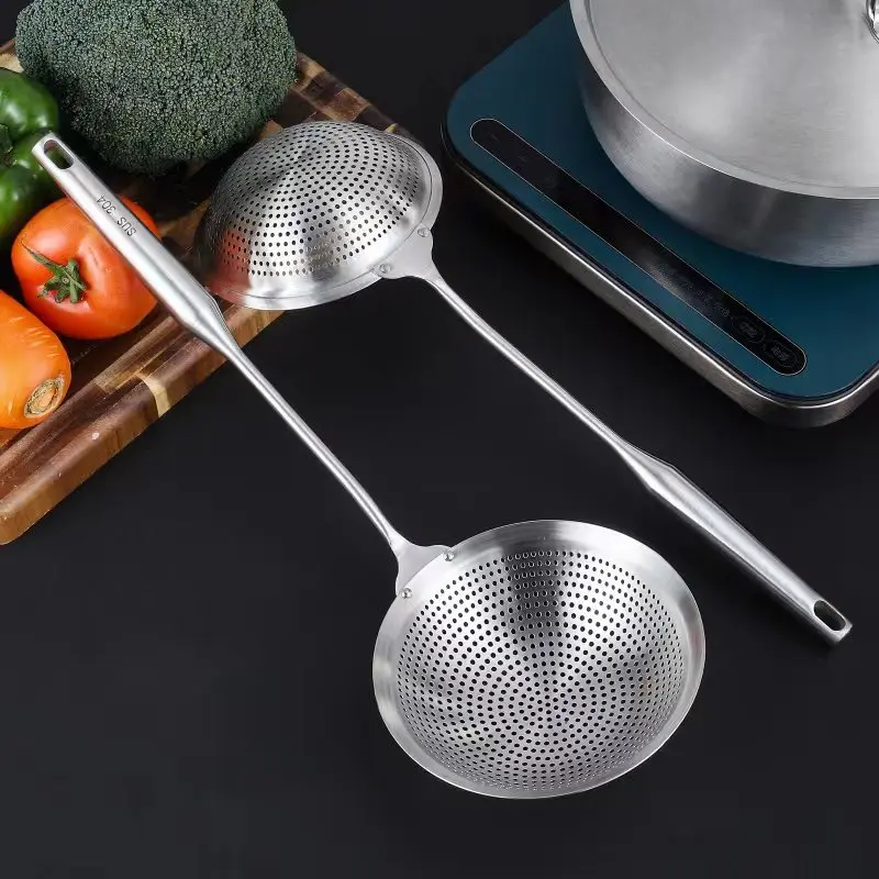 Thick Mesh Grid 304 Stainless Steel Oil Skimmer Vegetables Colander Soy Milk Strainer Pot Food Filter Spoon Kitchen Gadgets