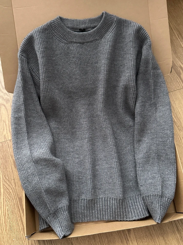 

Мужской повседневный вязаный свитер свободного кроя с круглым вырезом, осенний, простой, но элегантный, в стиле lazy chic