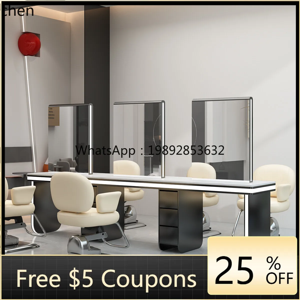 LYY  double-sided mirror table marble integrated haircut with cabinet, mirror cutting table for hair salon