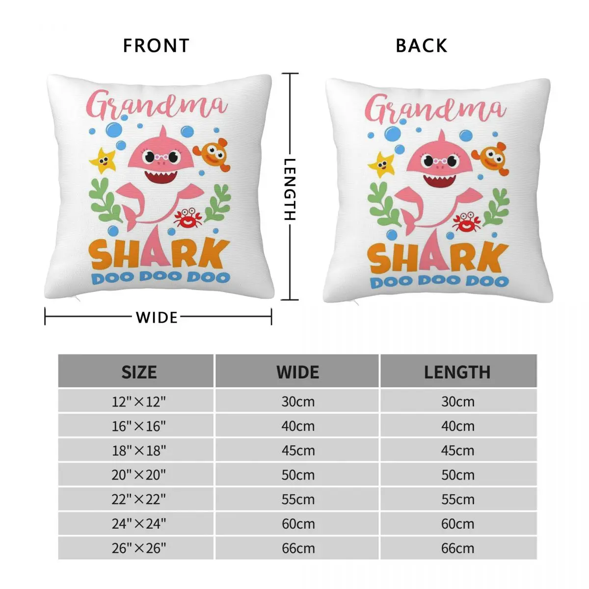 Grandma Shark Doo Doo Square Pillowcase Polyester Linen Velvet Printed Zip Decorative Throw Pillow Case Sofa Seater Cushion Case