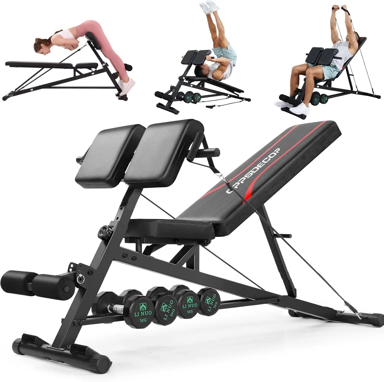 Weight Bench with Hyper Back Extension, Preacher Curl, Roman Chair, Ab Sit up Bench for Full Body Workout, 900LBS Workout Bench,