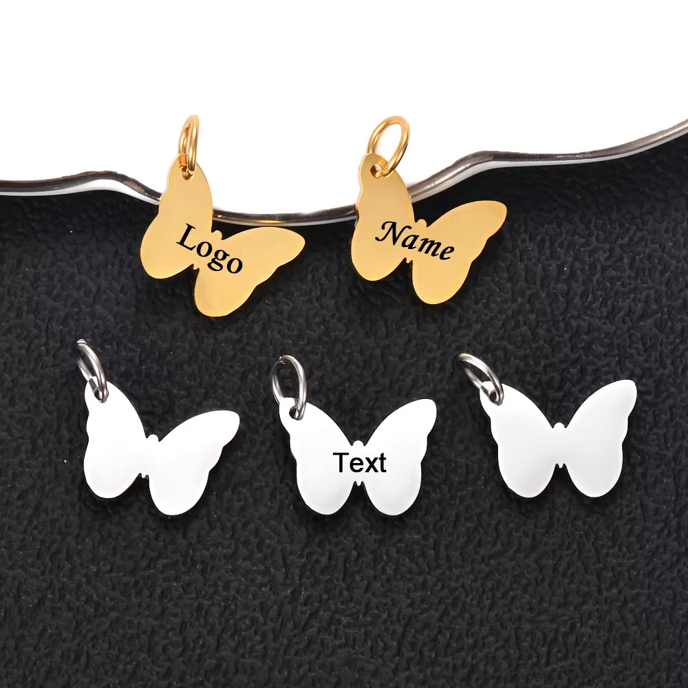 10pcs  Butterfly Charms Pendant Stainless Steel Animal Accessories DIY Jewelry Making Necklace Bracelet Engraved Logo Brand Name