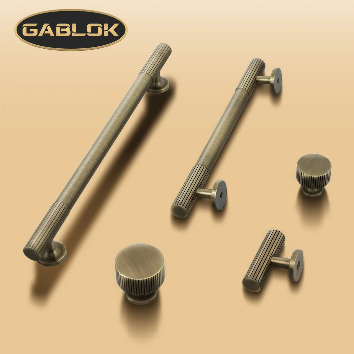 GABLOK Linear Knurled Handle Vintage Classic Brass Drawer Cabinet Simple Style Cupboard Hardware Kitchen Bedroom Cupboard Knob