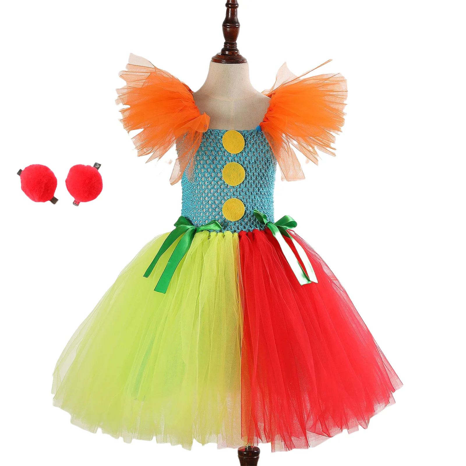 Toddler Baby Girl Colorful Clown Dress Kids Girls Clown Tulle Skirt Princess Sleeveless Birthday Tutu Party Dress for Party