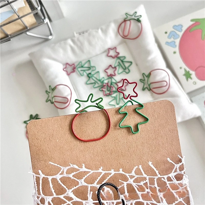 10/20 Buah Topi Santa Pohon Natal Lucu Kartun Hadiah Klip Kertas Lucu Perlengkapan Alat Tulis Kantor Sekolah Logam Tomat Kreatif