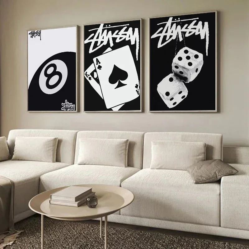 Dice NO.8 Ball Black and White Wall Art Poster Print Nordic Billiards Club Aesthetic Canvas Painting for Living Room Home Decor