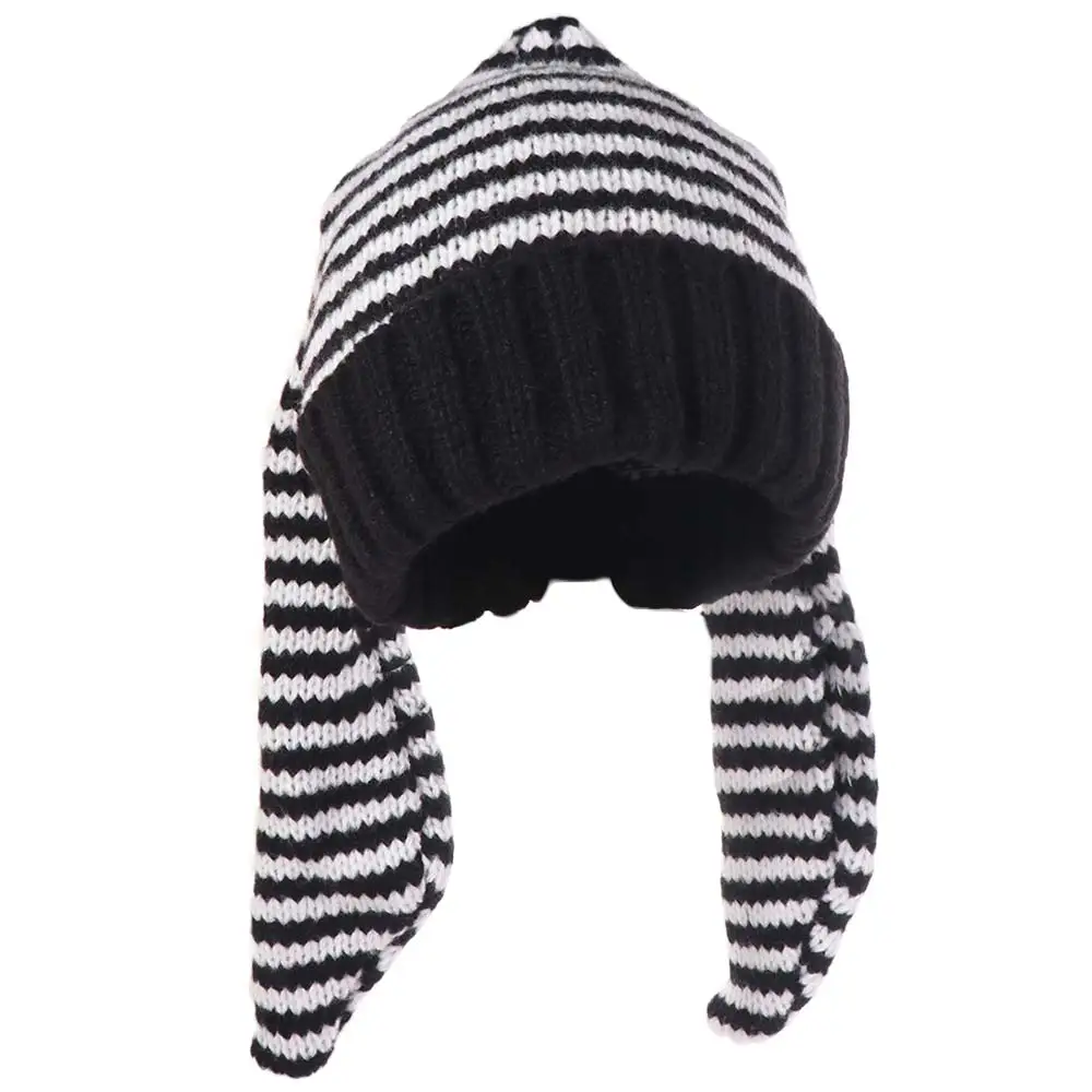 

Funny Y2K Rabbit Ears Hat Harajuku Bunny Long Ears Women Beanie Hat Knitted Keep Warm Stripe Skull Cap Girl