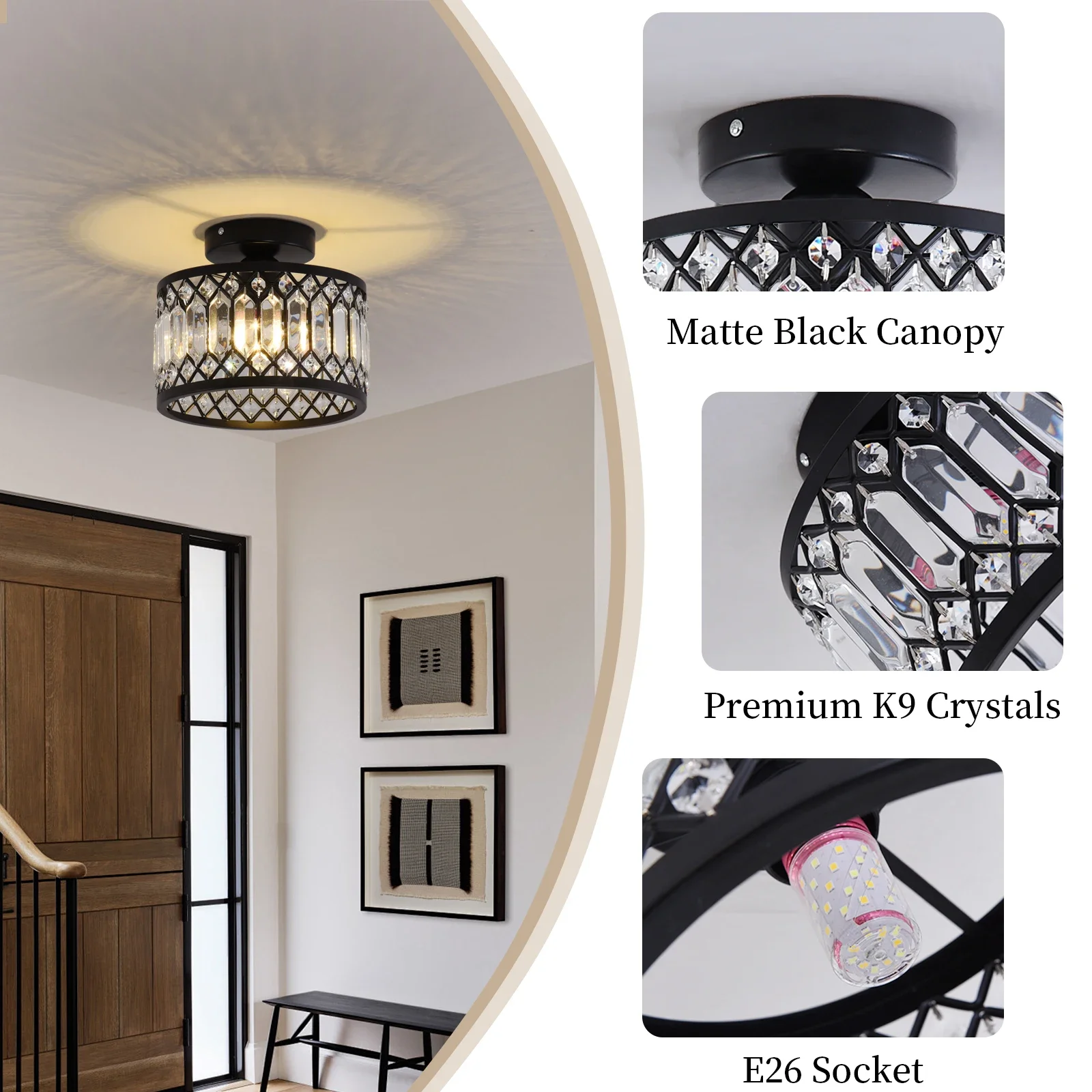 Black Crystal Chandelier Ceiling Light Iron Art Modern LED Pendant Lamp for Living Room Bedroom Home Decor Pendant Lights