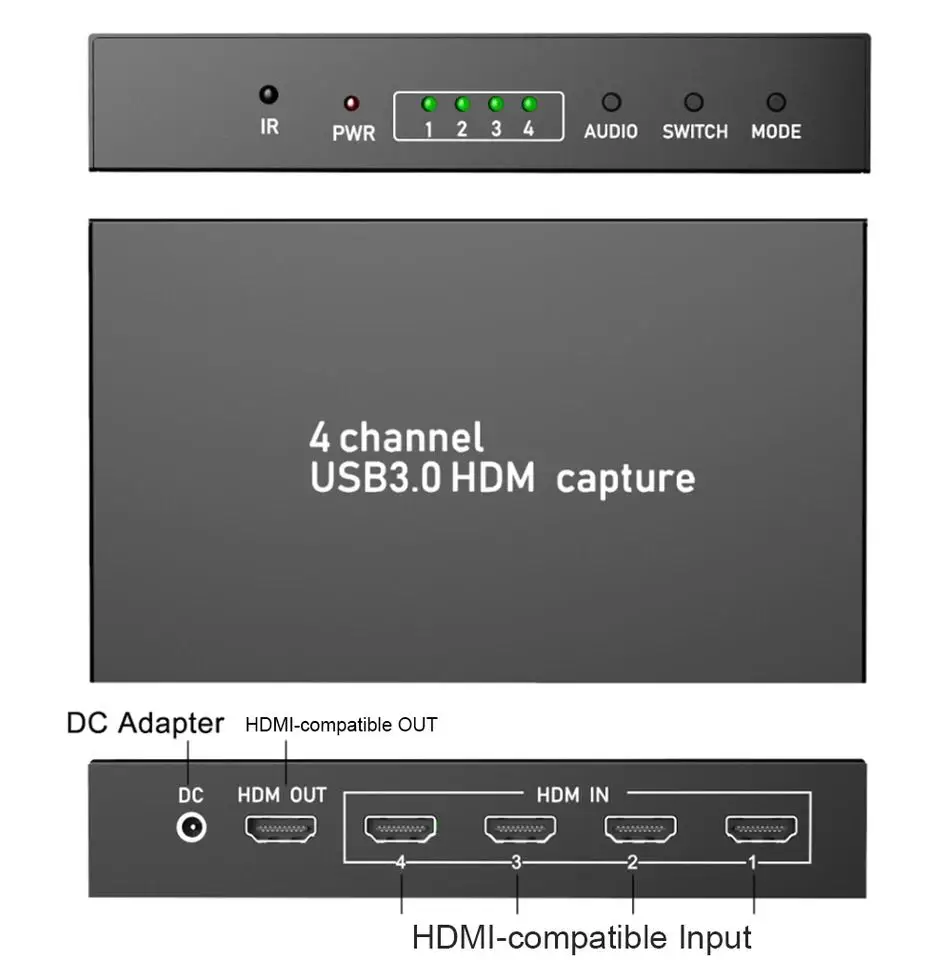 Ezcap 264 4x1 HD 1080P 60fps USB3.0 Video Capture Card Game Recording Box PC HD Multi-Viewer 4 Channel Screen Switch