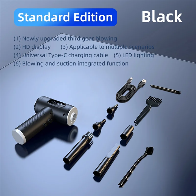 Aspiradora plumero de aire A94E, limpiador de mano inalámbrico de 3 engranajes de 50000RPM para ordenador de casa y coche, soplado de polvo fácil de usar