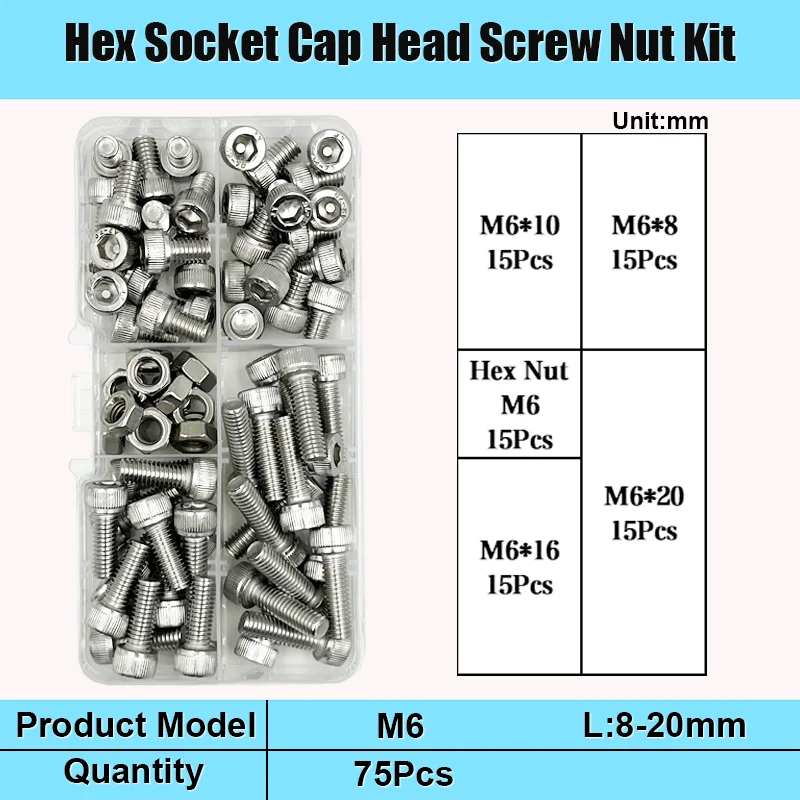 304 Edelstahl Sechs kant Innen sechs kant Kopfs ch raube Schraube Schraube Mutter Set m2, 5 m3 m4 m5 m6 m8 Buchse runde Kopfs ch raube din912 – Detail 14
