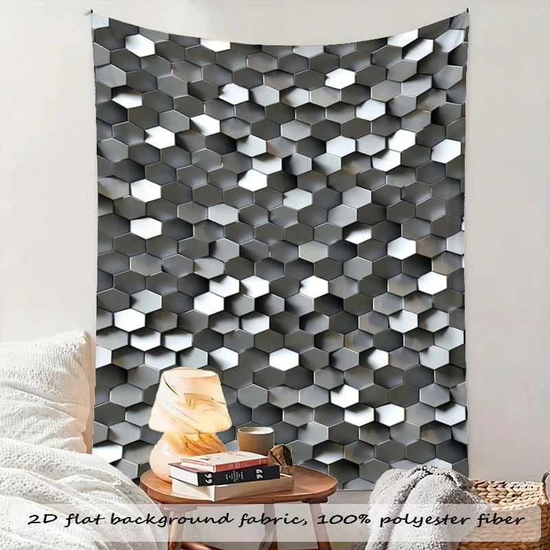 1PC Black White Hexagon Art Print Backdrop Banner, Bedroom Living Room Photo Background, Polyester, Home Decor, Wall Art