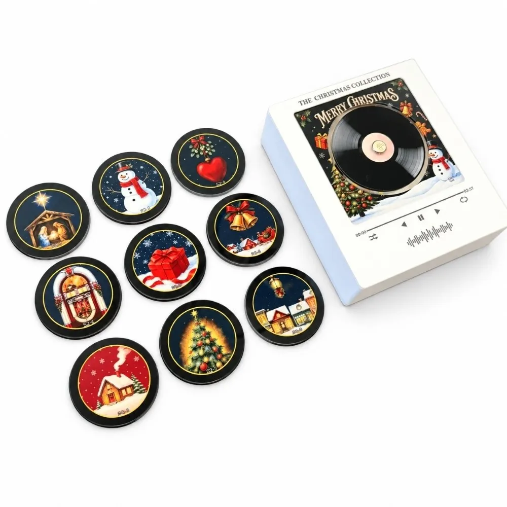 Christmas Mini Vinyl Record Music Player Refrigerator Magnet with 9 NFC Fridge Records NFC Music Box Magnetic Music Player