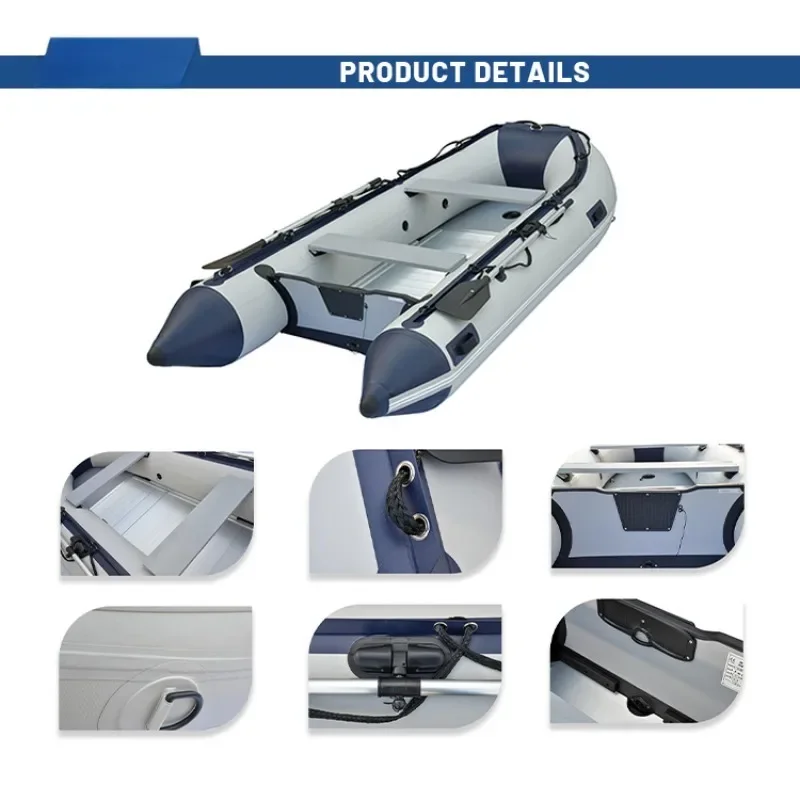 12'6" opblaasbare vissersboot PVC 0,9 mm met aluminium vloer roeiboten 380 cm voor 6 personen sportjacht op zee Max. 30 pk vermogen