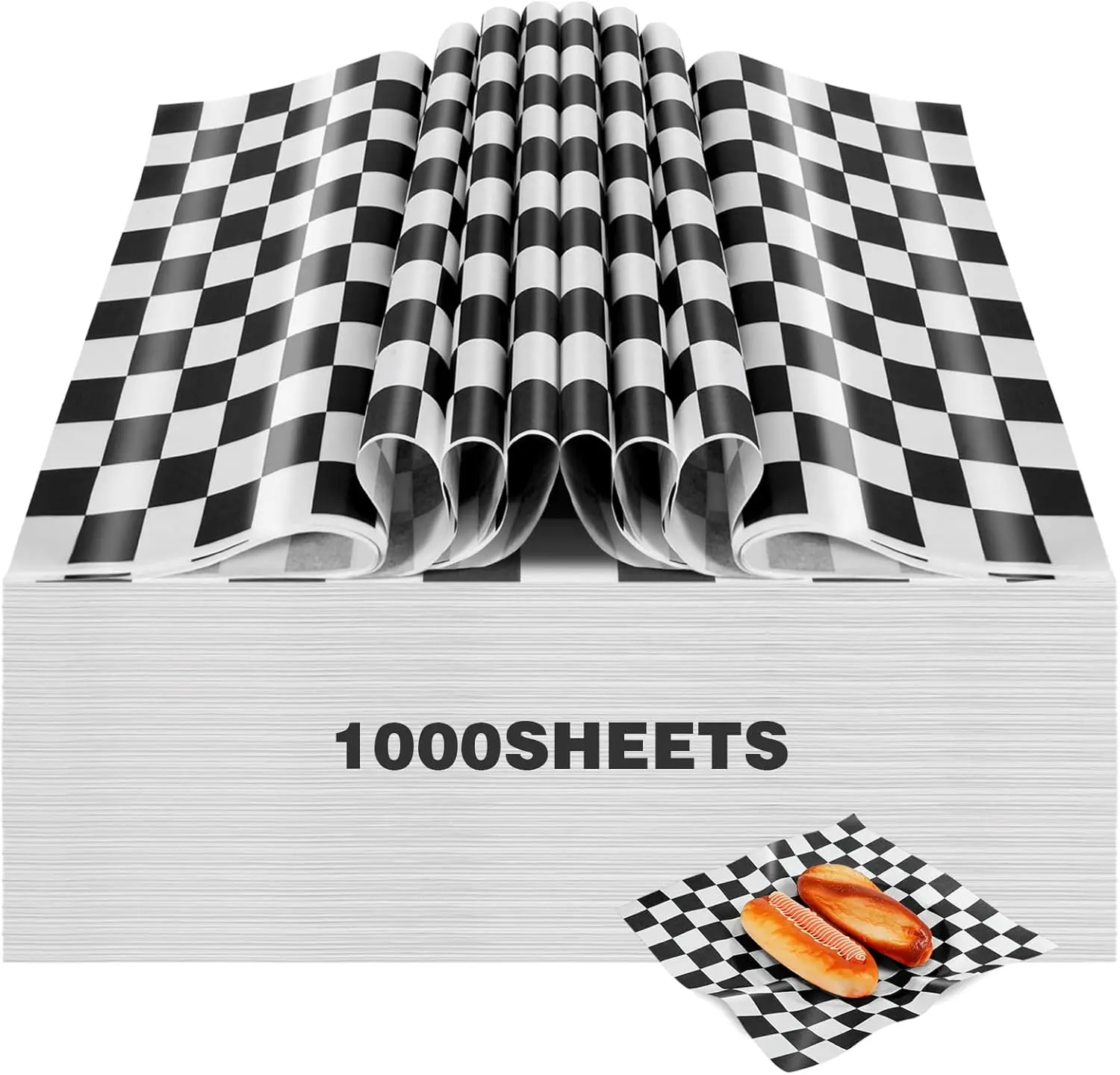 

1000 Pcs Waxed Paper Sheets 15x15 Inch Checkered Sandwich Wrapping Paper Bulk for Burgers Bread Deli Restaurant Picnic Black