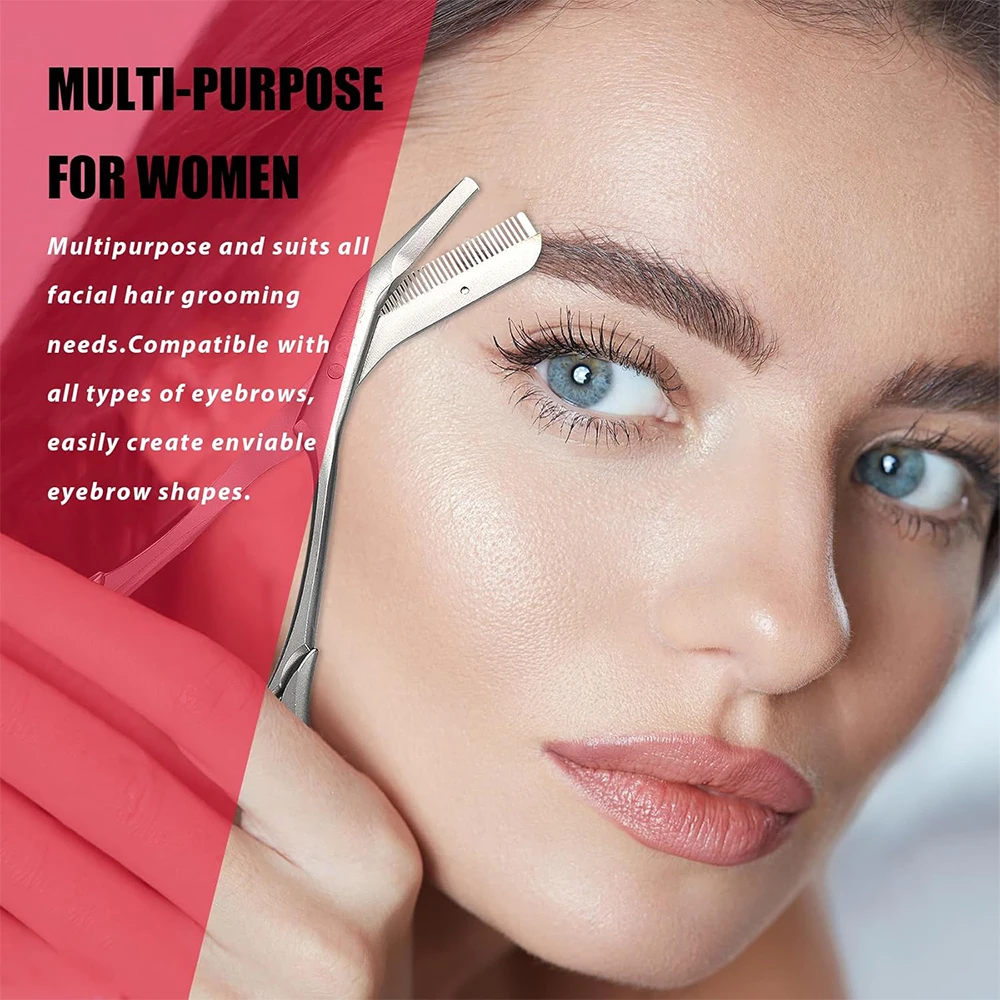 Eyebrow Scissors with Combs for Trimming and Shaping, Powder Steel, Gray | Brow Trimmer, Gifts for Men and Women