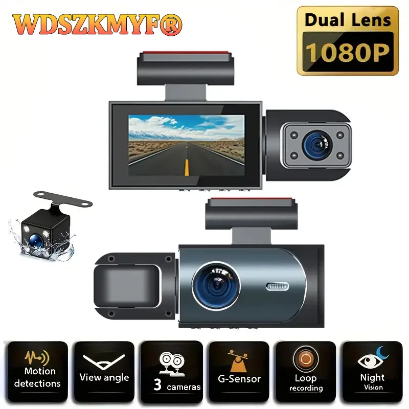 3 Channel Dash Cam for Cars Camera 1080P Video Recorder Front and Rear View Camera for Vehicle Car DVR Night vision car camera