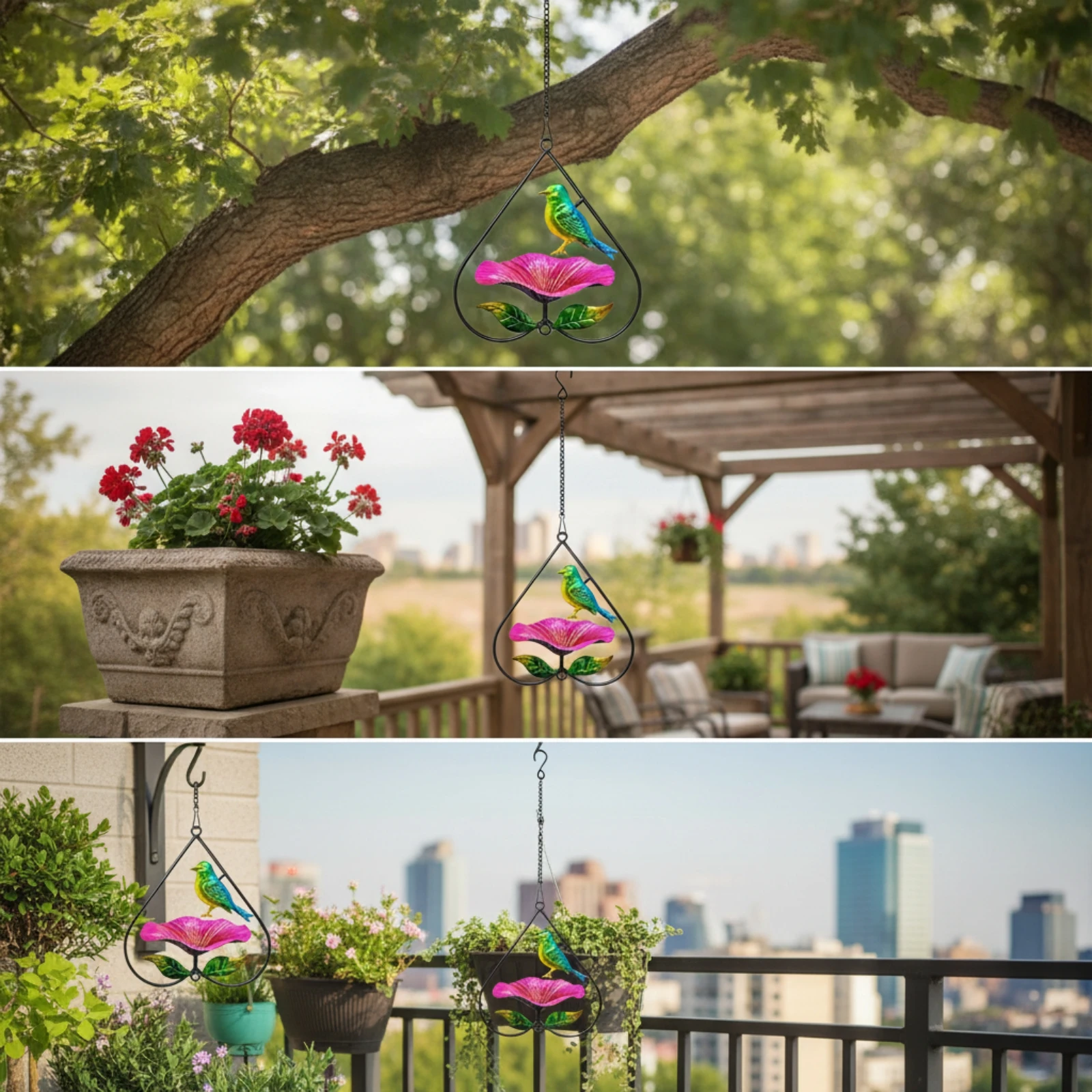 Hanging Bird Bath Outdoor Hanging Birdbath Bird Bath with Chain Easy to Install Ornament Sturdy for Gardeners, Garden, Backyard