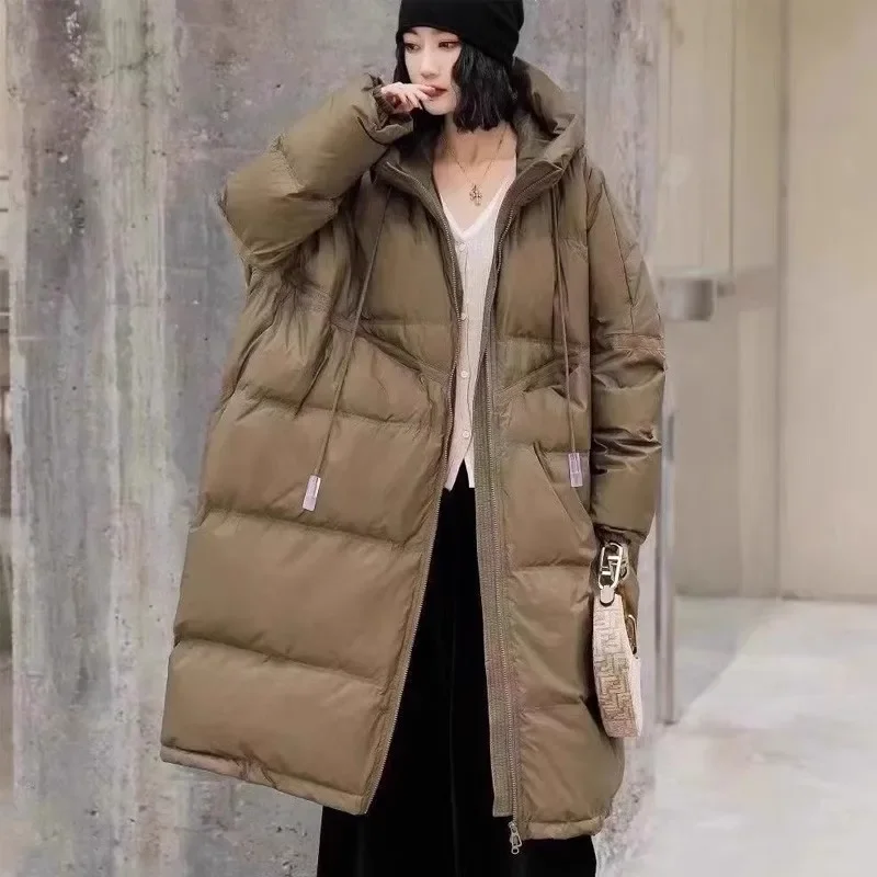 Oversize Women's Down Jacket Batwing Sleeve Ladies Long Sleeve Winter Coats Zipper Pockets Loose Puffer Coats for Female