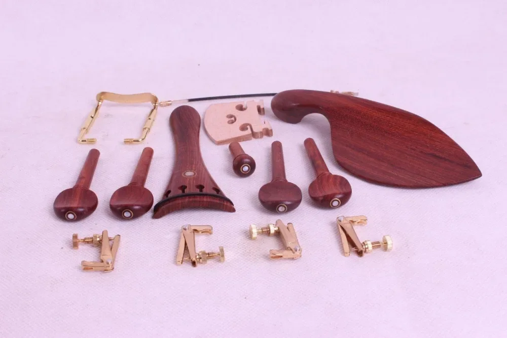 

one set 4/4 violin parts rose wood tuner peg chin rest tailpiece tail gut end pin