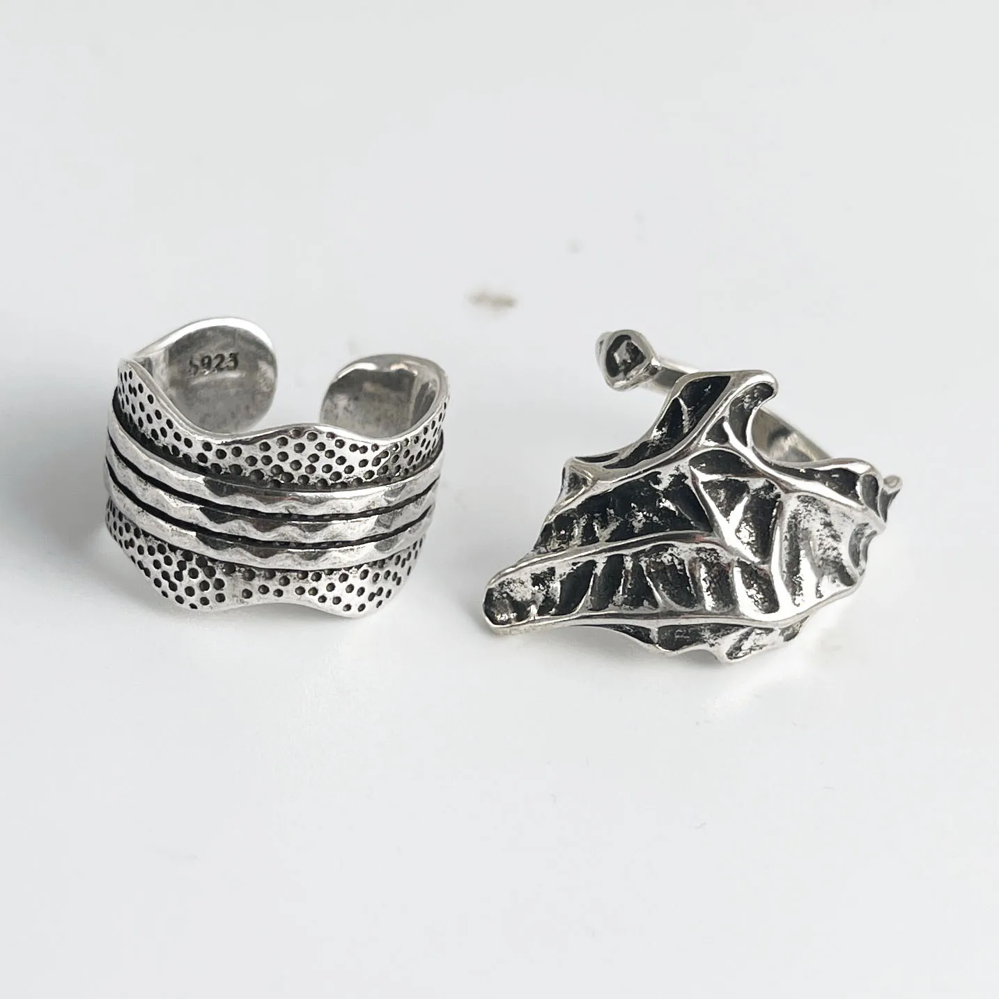 925 Sterling Silver Rings For Women Vintage Handmade Adjustable Vintage Wide Wave Pattern Ring Fashion Band Female Bijoux Gift
