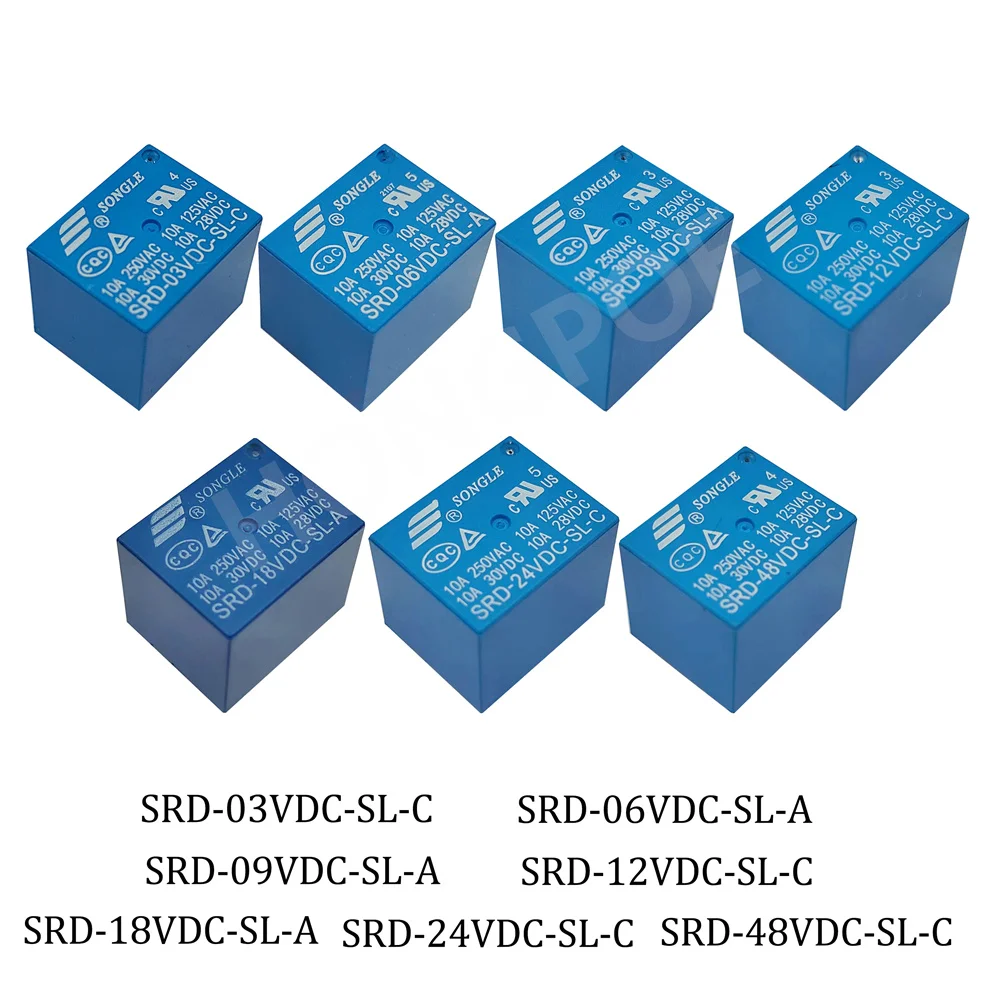 5pcs Relay SRD-03VDC-SL-C SRD-05VDC-SL-C SRD-24VDC-SL-C SRD-12VDC-SL-C 3V 5V 6V 9V 12V 24V 48V 10A 250VAC 5PIN Relays Relais