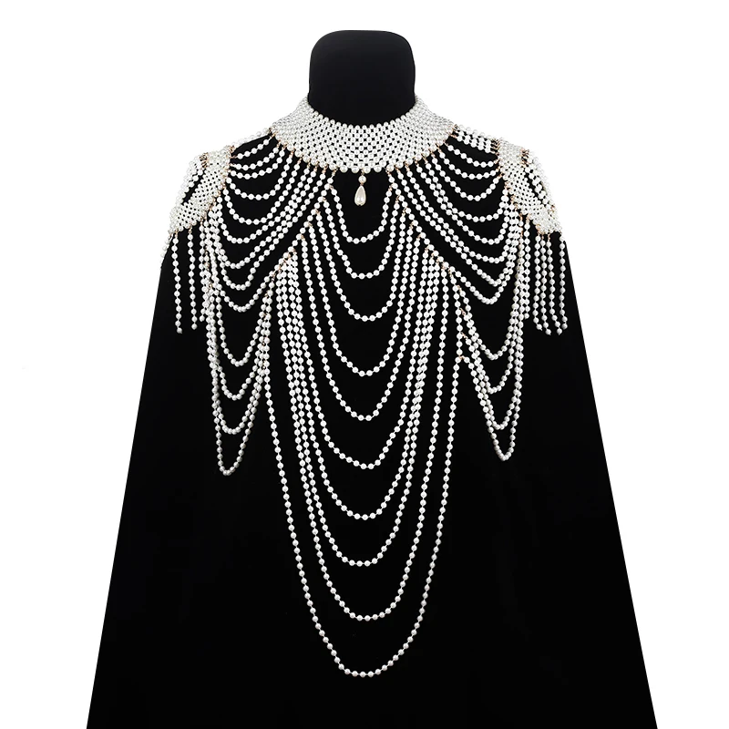 

European Style Pearl Shoulder Chain Accessories Tassel Multi-layer Braid Luxury Pearl Body Chain for Women Jewelry Wholesale