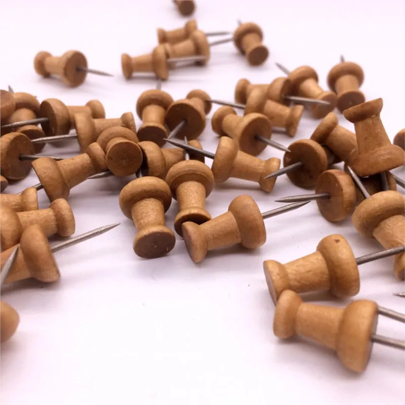 Wood Push Pins,Decorative Thumb Tacks Used on Cork Boards or Maps, Pack of 60PCS Wood color